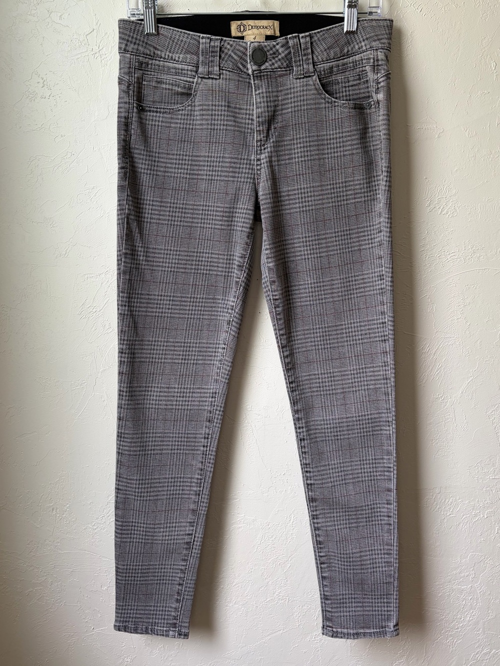 Democracy Gray Plaid Skinny Jeans Ab Technology Stretch Zip Size 4